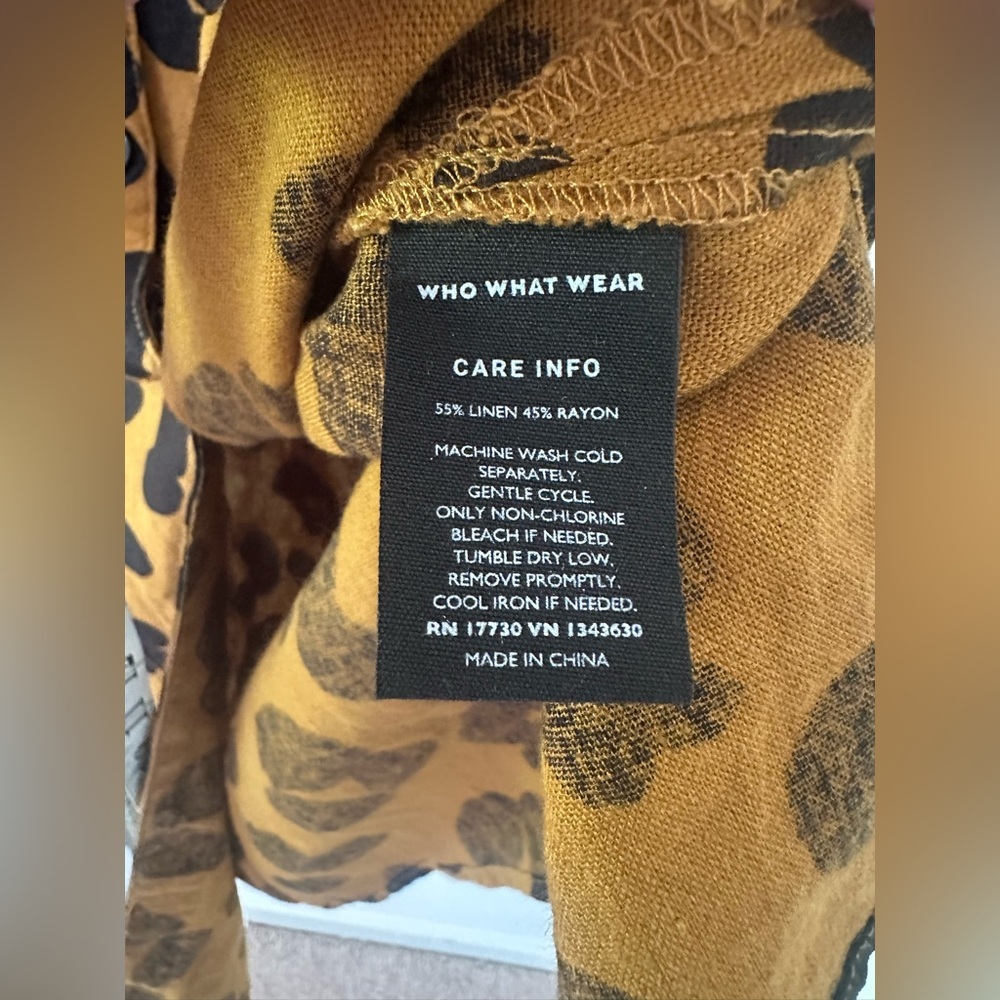 Who What Wear linen Mustard Brown Leopard Print Midi Dress - Picture 5 of 10